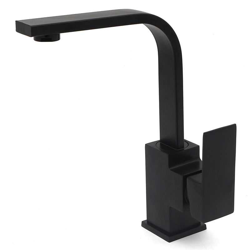 Matte painted black square flat tube kusina mainit at malamig na gripo washbasin sink faucet umiikot na mixing valve