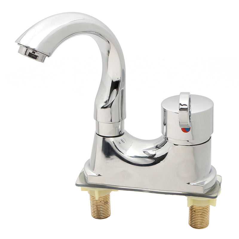 Moon-curved bench faucet double hole mainit at malamig na tubig basin gripo two-joint wash basin two-joint mixed faucet wholesale