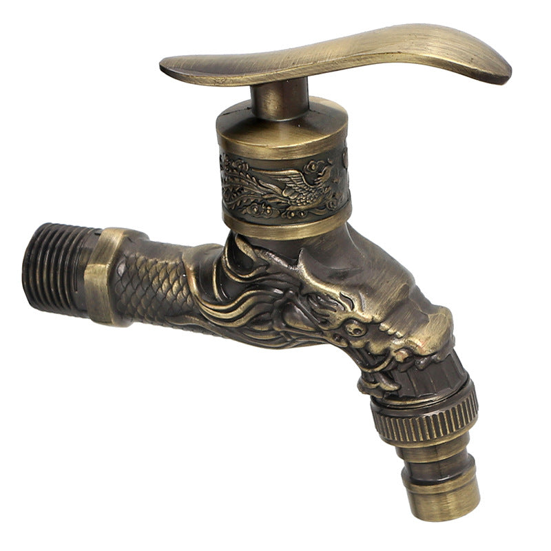 Customized na haluang metal na European style na antigong dragon na uri ng mabilis na bukas na washing machine faucet copper valve core mop pool faucet sa gripo sa dingding